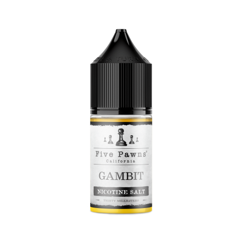 Five Pawns Gambit Salt Likit 30ml şişesi, siyah kapaklı.
