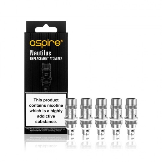 Aspire Nautilus BVC Coil yedek atomizer başlıkları 5'li paket gümüş.