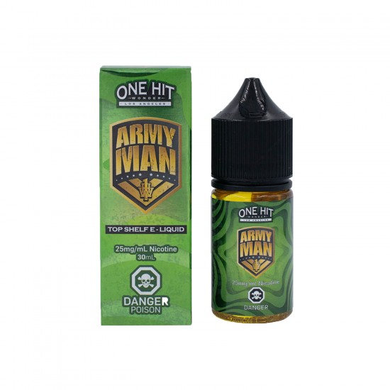 One Hit Wonder Army Man 30ml salt likit, yeşil kutu ve şişe.