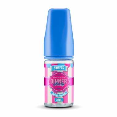 Dinner Lady Bubble Trouble Sweets Salt Likit 30ML mavi kapaklı pembe çizgili şişe.