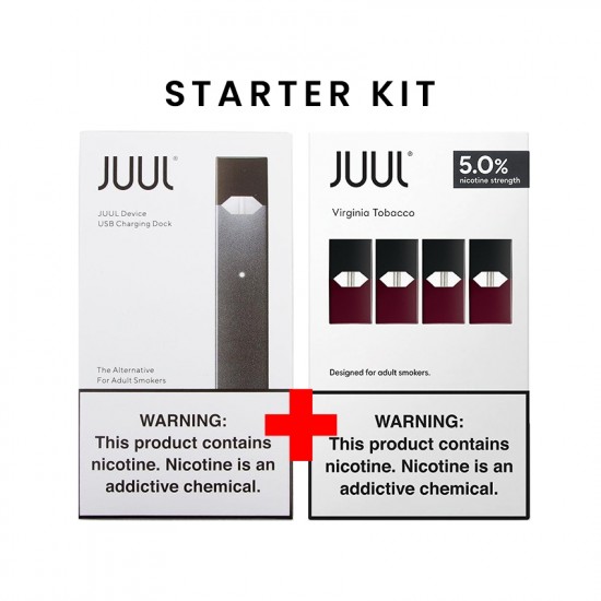 JUUL Starter Kit USA Edition, Virginia Tobacco, 5.0% nikotin, gri cihaz.