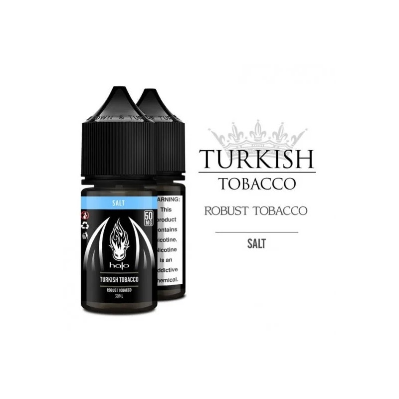 Halo Turkish Tobacco Salt Likit 30ml, Robust Tobacco aromalı, siyah şişe.