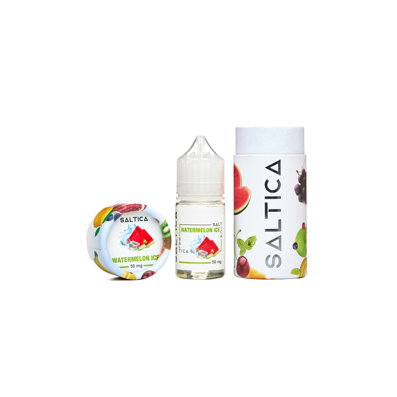 Saltica Watermelon Ice Salt Likit 50 mg şişe ve kutu seti.