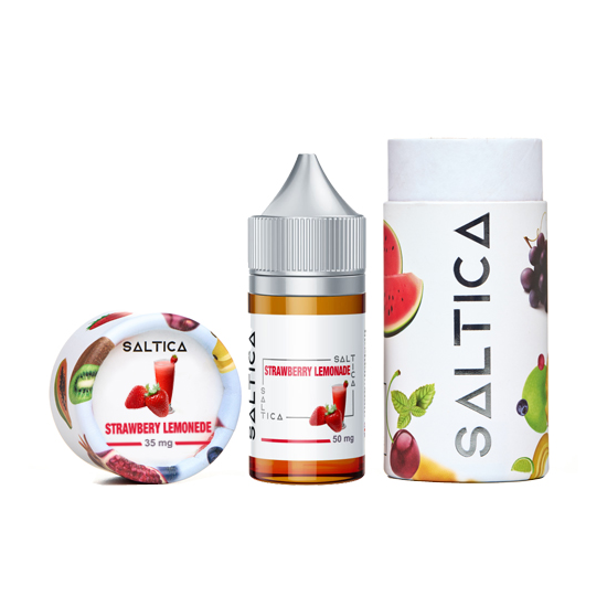 Saltica Strawberry Lemonade Salt Likit şişe ve kutu seti, meyve temalı
