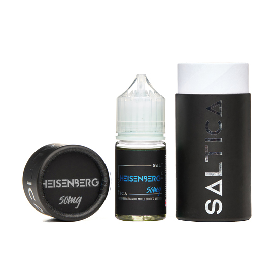 Saltica Heisenberg Salt Likit 30ml 50mg, siyah ambalajlı likit şişesi.